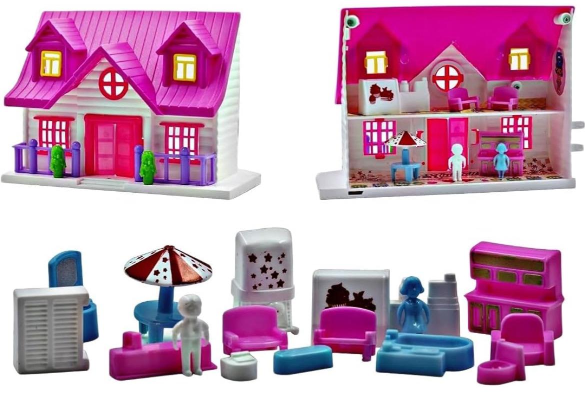 Small Doll House Play Set for Girls (Pink)