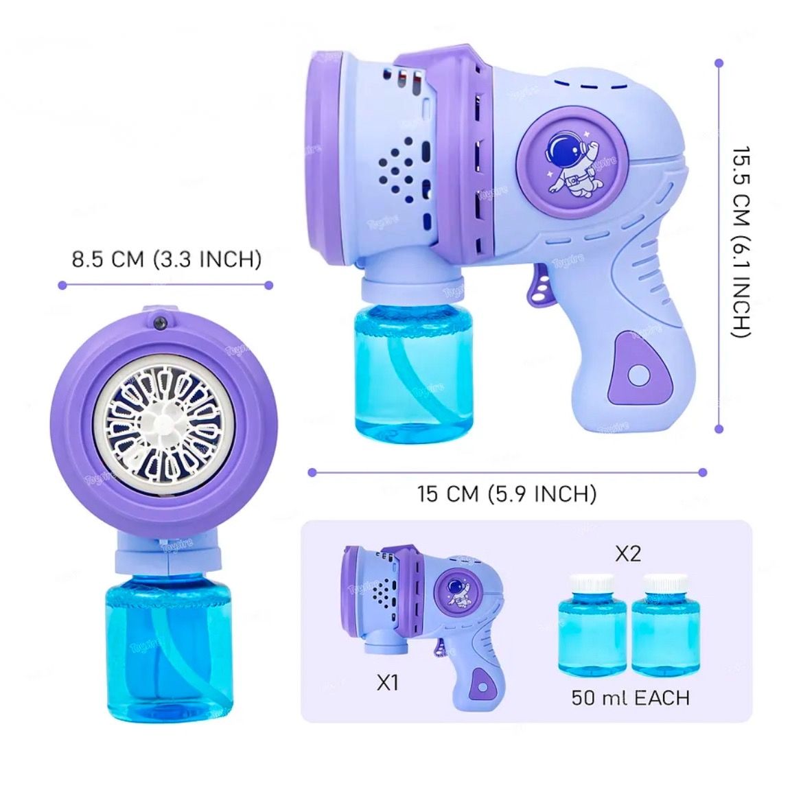 Rechargeable Bubble Machine with LED Lights, 2 Bubble Solution Bottles,