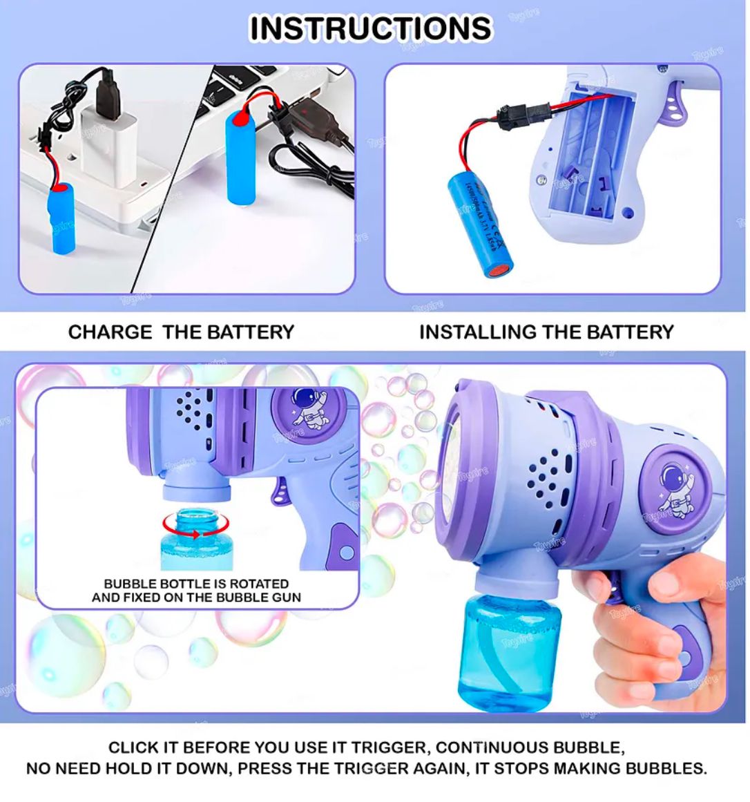 Rechargeable Bubble Machine with LED Lights, 2 Bubble Solution Bottles,