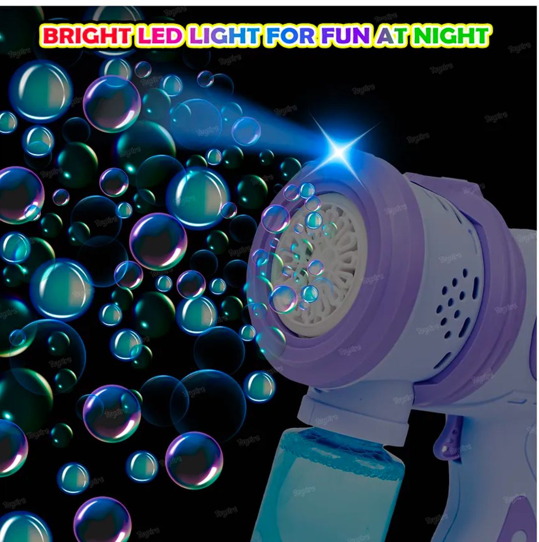 Rechargeable Bubble Machine with LED Lights, 2 Bubble Solution Bottles,