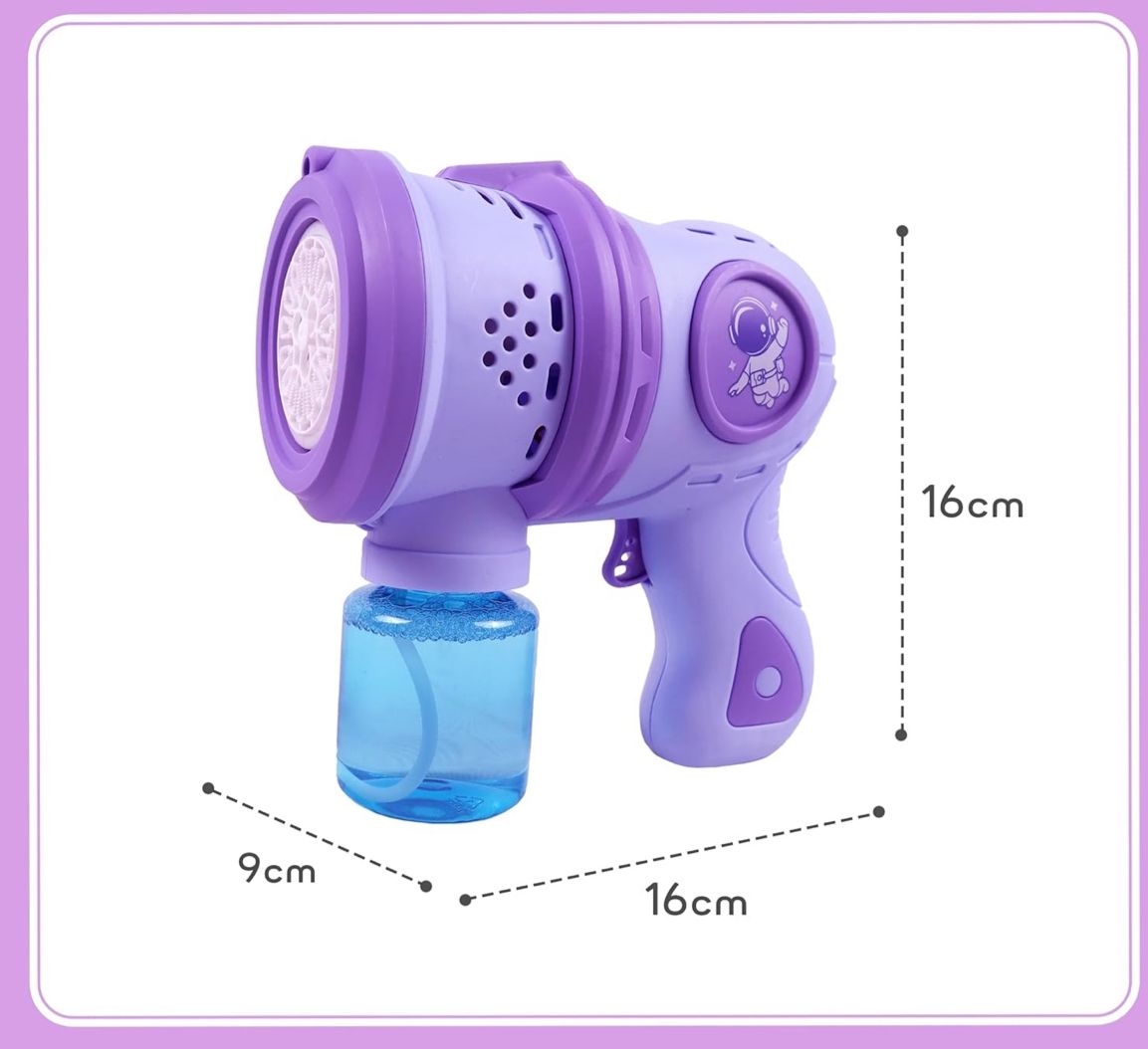 Rechargeable Bubble Machine with LED Lights, 2 Bubble Solution Bottles,