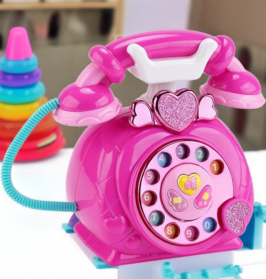 Vintage Electronic Multifunctional Rotary Landline Pretend Toy (Pink)